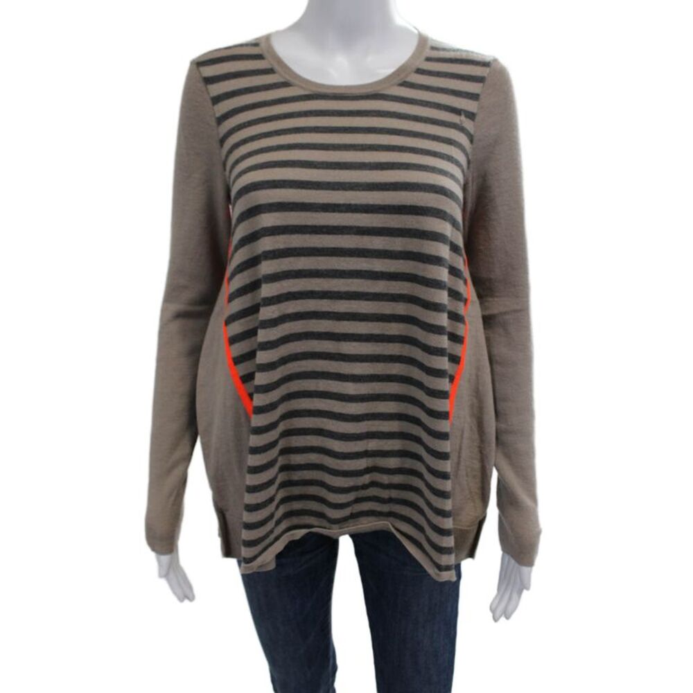 Duffy Womens Pullover Sweater Striped Beige Wool Cashmere Long Sleeve Size M